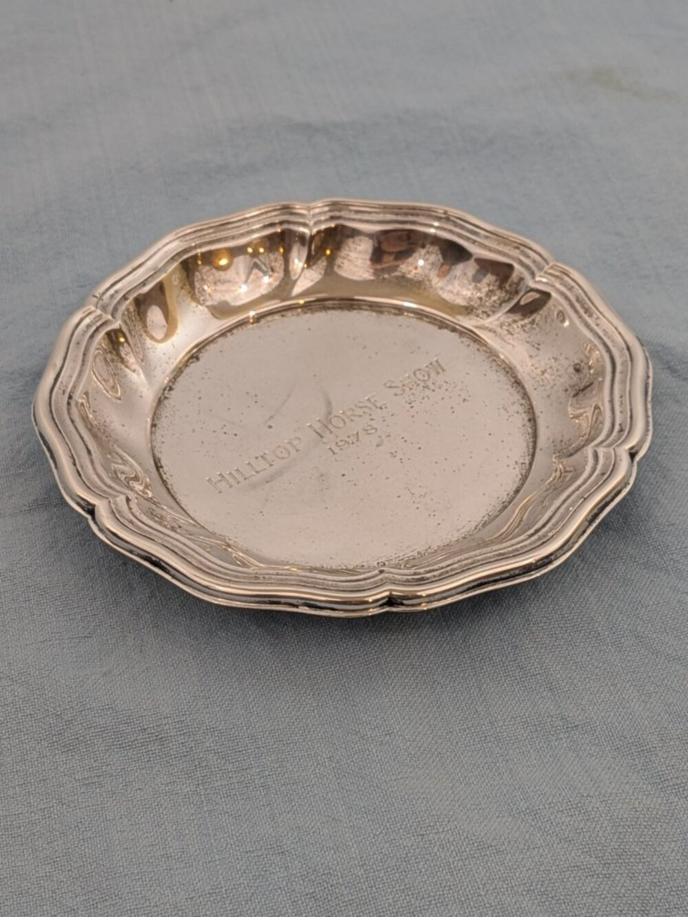 1978 Hilltop Horse Show Silverplate Dish - Small Scalloped Equestrian Award Tray